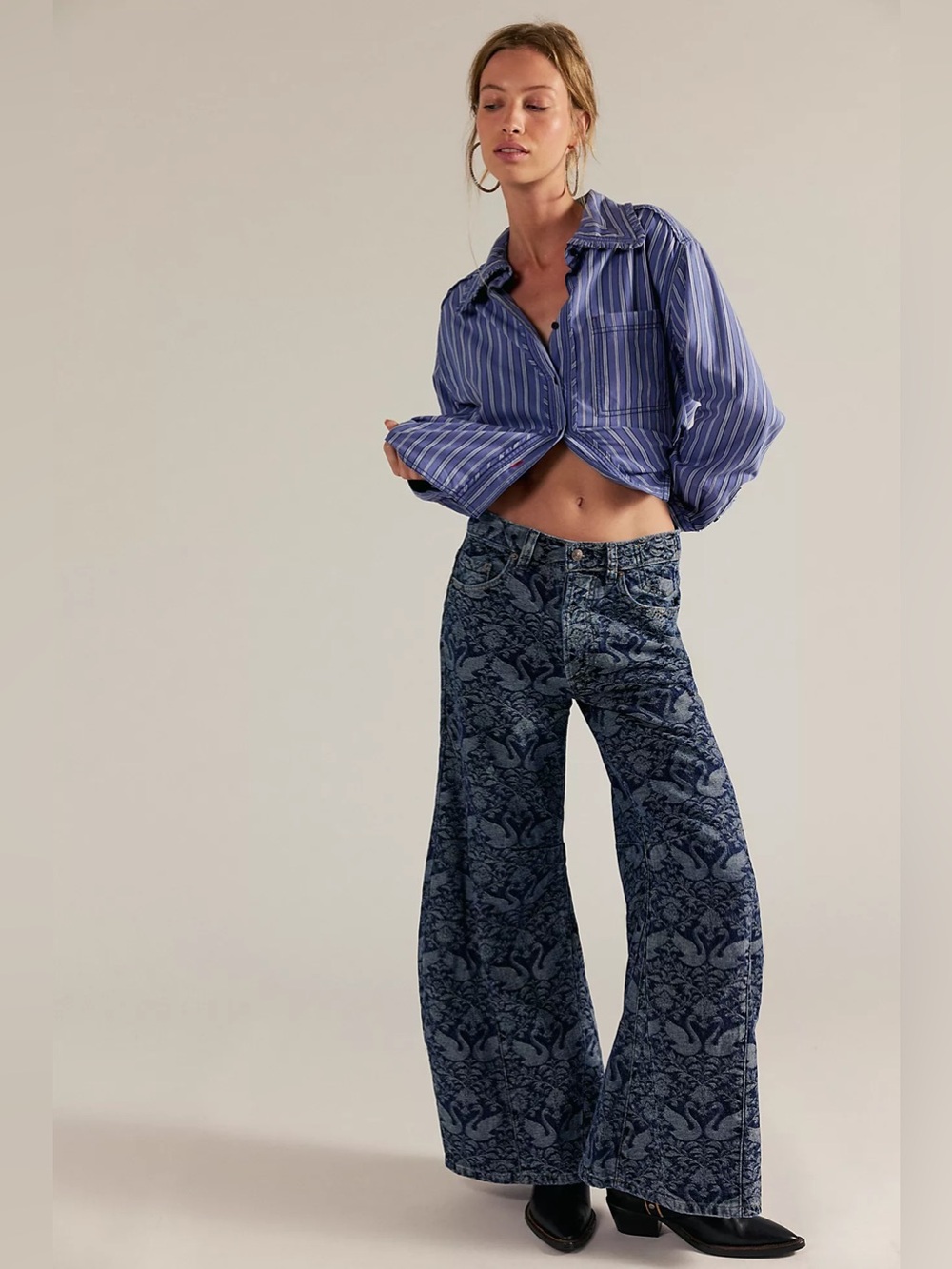 Free People We The Free Eden Jacquard High Slouchy Flare Jeans Size 27